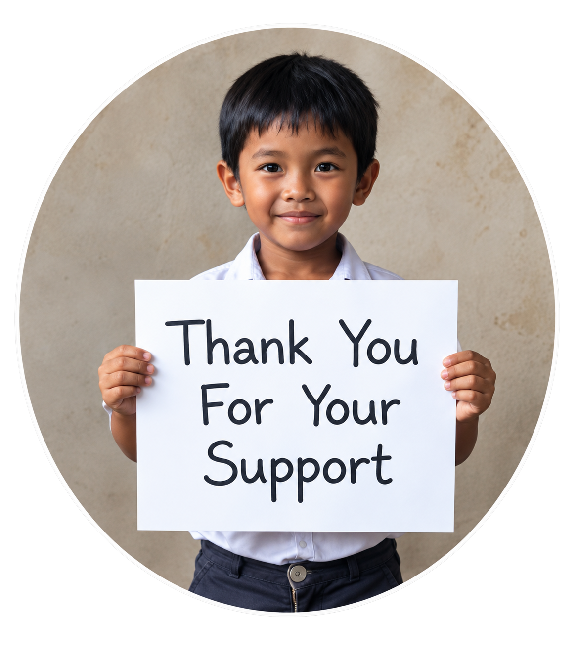 A student holding a thank you sign